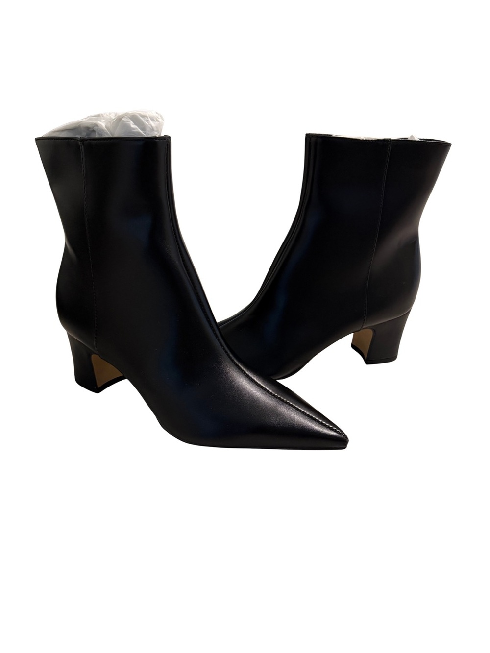 Pointed Toe Black Ankle Booties with Low Heel